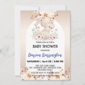 Invitation Cute rose lapin fleurs lapin bébé fille douche (Devant)