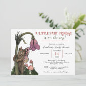 Invitation Cute Rose Ours Fée Princesse Baby shower fille (Debout devant)