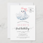 Invitation Cute Rose Petit Boo Ghost Bow Anniversaire Fille (Devant)