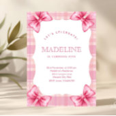 Invitation Cute Rose Plaid & Bow Coquette fille Anniversaire