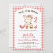 Invitation Cute rose Plaid Teddy Bear Pique-nique Anniversair (Devant)