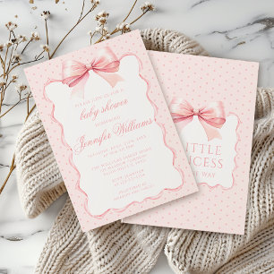 Invitation Cute rose polkadot arc ruban bébé fille douche