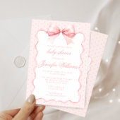 Invitation Cute rose polkadot arc ruban bébé fille douche
