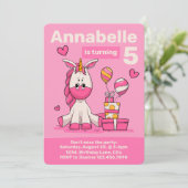 Invitation Cute Rose Unicorn Fille Anniversaire (Debout devant)