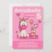 Invitation Cute Rose Unicorn Fille Anniversaire (Devant)
