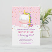 Invitation Cute Rose Unicorn Fille Anniversaire (Debout devant)