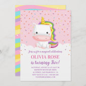 Invitation Cute Rose Unicorn Fille Anniversaire (Devant / Derrière)