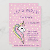Invitation Cute Rose Unicorn fille Anniversaire de enfant (Devant / Derrière)