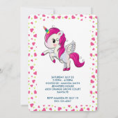 Invitation Cute rose Unicorne avec ailes Anniversaire (Dos)