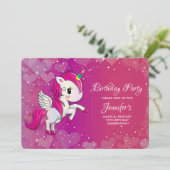Invitation Cute rose Unicorne avec ailes Anniversaire (Debout devant)