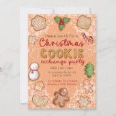 Invitation Cute Rouge Blanc Brown Noël Échange de cookies (Devant)