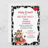 Invitation Cute Rouge Noir Vache Sainte Imprimer Anniversaire (Devant)