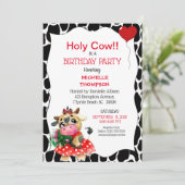 Invitation Cute Rouge Noir Vache Sainte Imprimer Anniversaire (Debout devant)