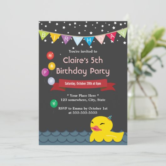 Invitation Cute Rubber Duck Starry Nuit d'anniversaire Invita (Debout devant)