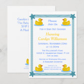 Invitation Cute Rubber Ducks Ribbon Stars Baby Boy Douche (Devant / Derrière)