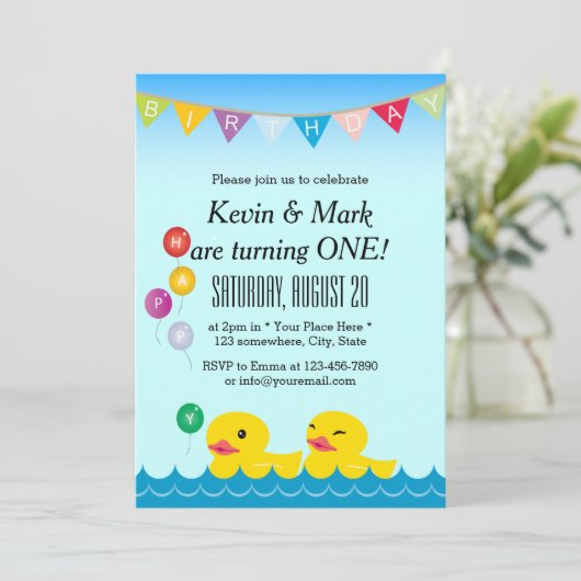 Invitation Cute Rubber Ducks Twins Anniversaire (Debout devant)