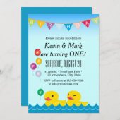 Invitation Cute Rubber Ducks Twins Anniversaire (Devant / Derrière)
