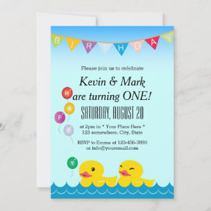Invitation Cute Rubber Ducks Twins Anniversaire
