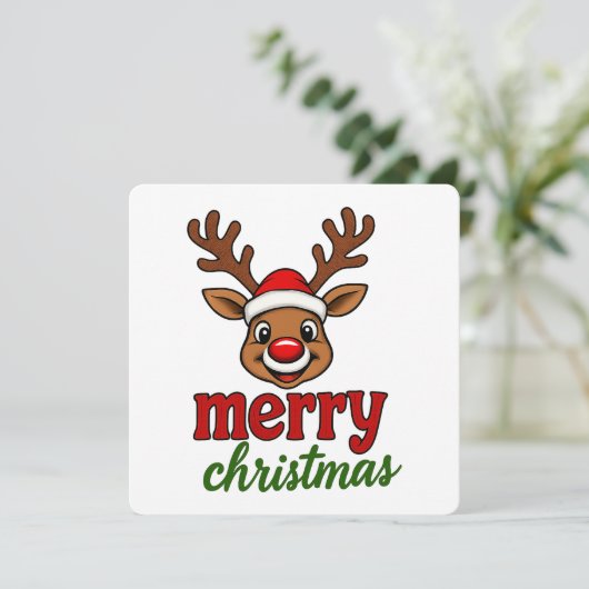 Invitation Cute Rudolph Reindeer Merry Christmas (Debout devant)