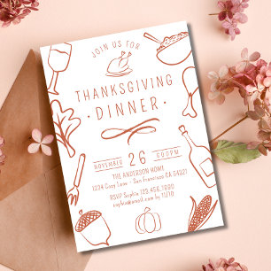 Invitation Cute Russe Thanksgiving Dîner Citrouille Feuilles