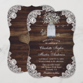 Invitation Cute Rustic Baby's Breath Wood Mason Jar Mariage (Devant / Derrière)