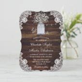 Invitation Cute Rustic Baby's Breath Wood Mason Jar Mariage (Debout devant)