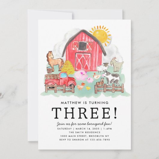 Invitation Cute Rustic Barnyard Animaux Enfants Ferme Anniver (Devant)