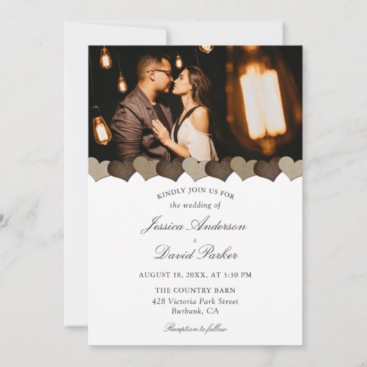 Invitation Cute Rustic Country Burlap Hearts Photo Mariage (Devant)