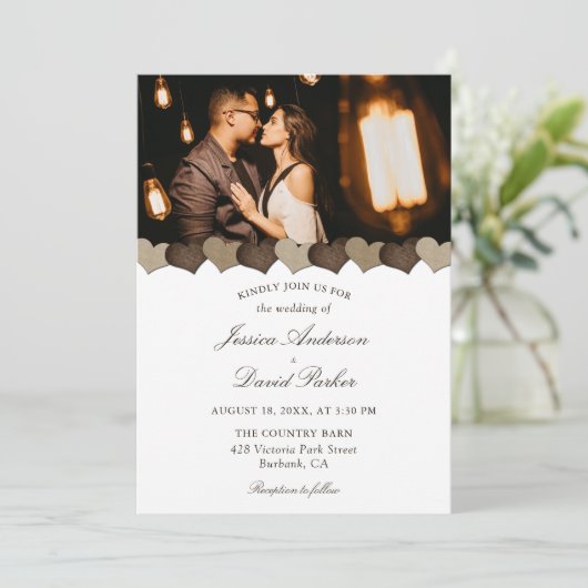 Invitation Cute Rustic Country Burlap Hearts Photo Mariage (Debout devant)