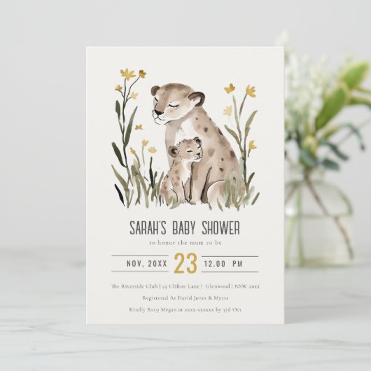 Invitation Cute Rustic Mum and Baby Tiger Foliage Baby Shower (Debout devant)