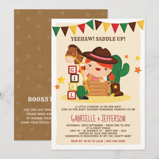 Invitation Cute Rustic Petite Cowgirl Baby shower thème (Devant / Derrière)