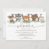 Invitation Cute Rustic Woodland Animaux Baby shower botanique (Devant)
