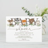 Invitation Cute Rustic Woodland Animaux Baby shower botanique (Debout devant)