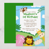 Invitation Cute Safari 1er anniversaire (Devant / Derrière)