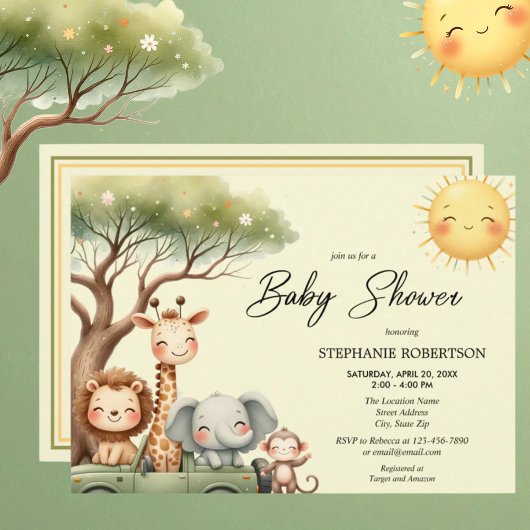 Invitation Cute safari animals gender neutral baby shower