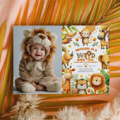 Invitation Cute Safari Animals WILD ONE 1st Birthday Photo 