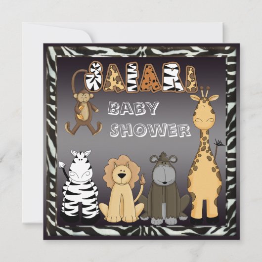 Invitation Cute Safari Animaux Baby shower neutre (Devant)