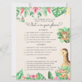 Invitation Cute Safari Animaux Baby shower Téléphone Game Car (Devant)