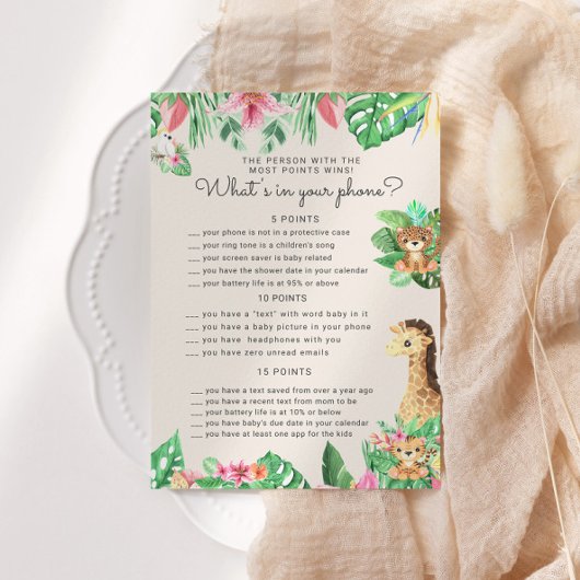 Invitation Cute Safari Animaux Baby shower Téléphone Game Car