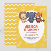 Invitation Cute Safari Animaux Jungle Anniversaire de enfant (Devant / Derrière)