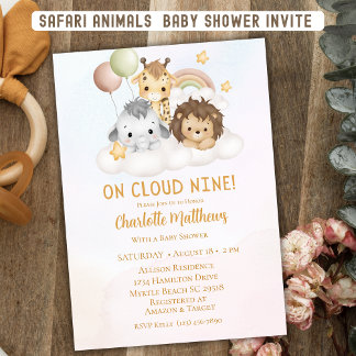 Invitation Cute Safari Animaux Nuage Neuf Baby showers 9