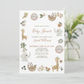 Invitation Cute Safari Animaux Script Baby shower Boho Brown (Debout devant)