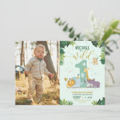 Invitation Cute Safari Animaux Wild One Photo Anniversaire (Debout devant)