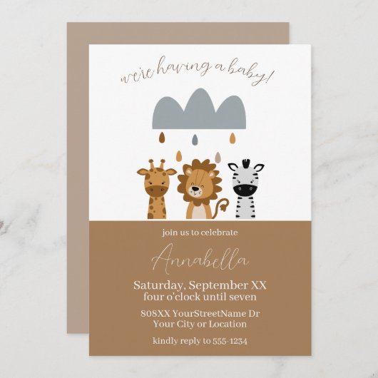 Invitation Cute Safari Boho Bébé Animaux (Devant / Derrière)