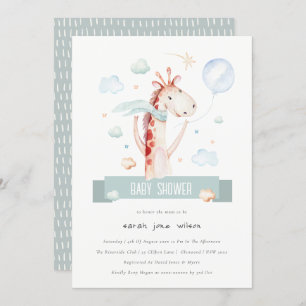 Invitation Cute Safari Giraffe Star Cloud Balloon Baby shower