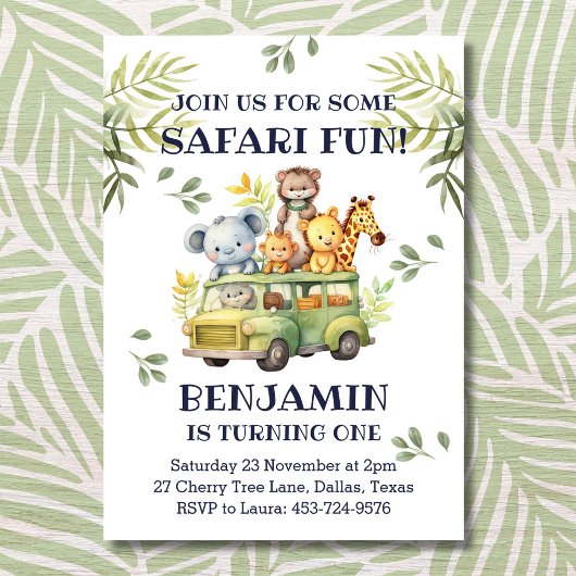 Invitation Cute Safari Jungle 1er Anniversaire