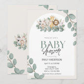 Invitation Cute Safari Jungle Animals Eucalyptus Leaves (Devant / Derrière)