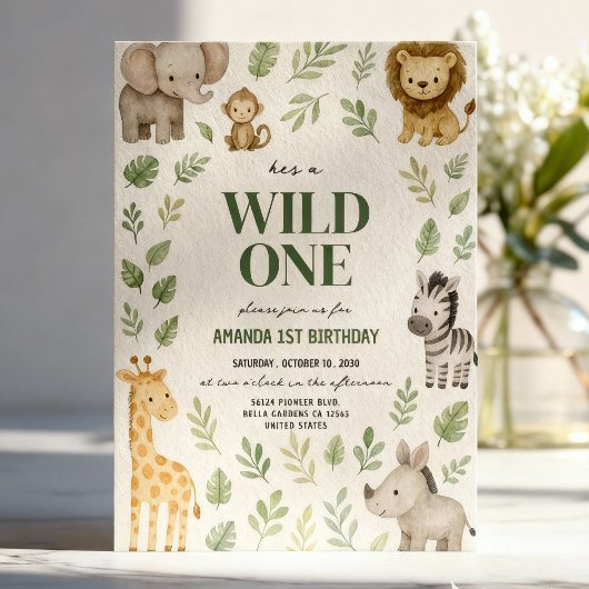 Invitation Cute Safari Jungle Animaux Anniversaire
