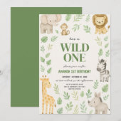 Invitation Cute Safari Jungle Animaux Anniversaire (Devant / Derrière)