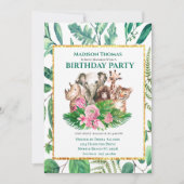 Invitation Cute Safari Jungle Animaux fête d'anniversaire Inv (Devant)